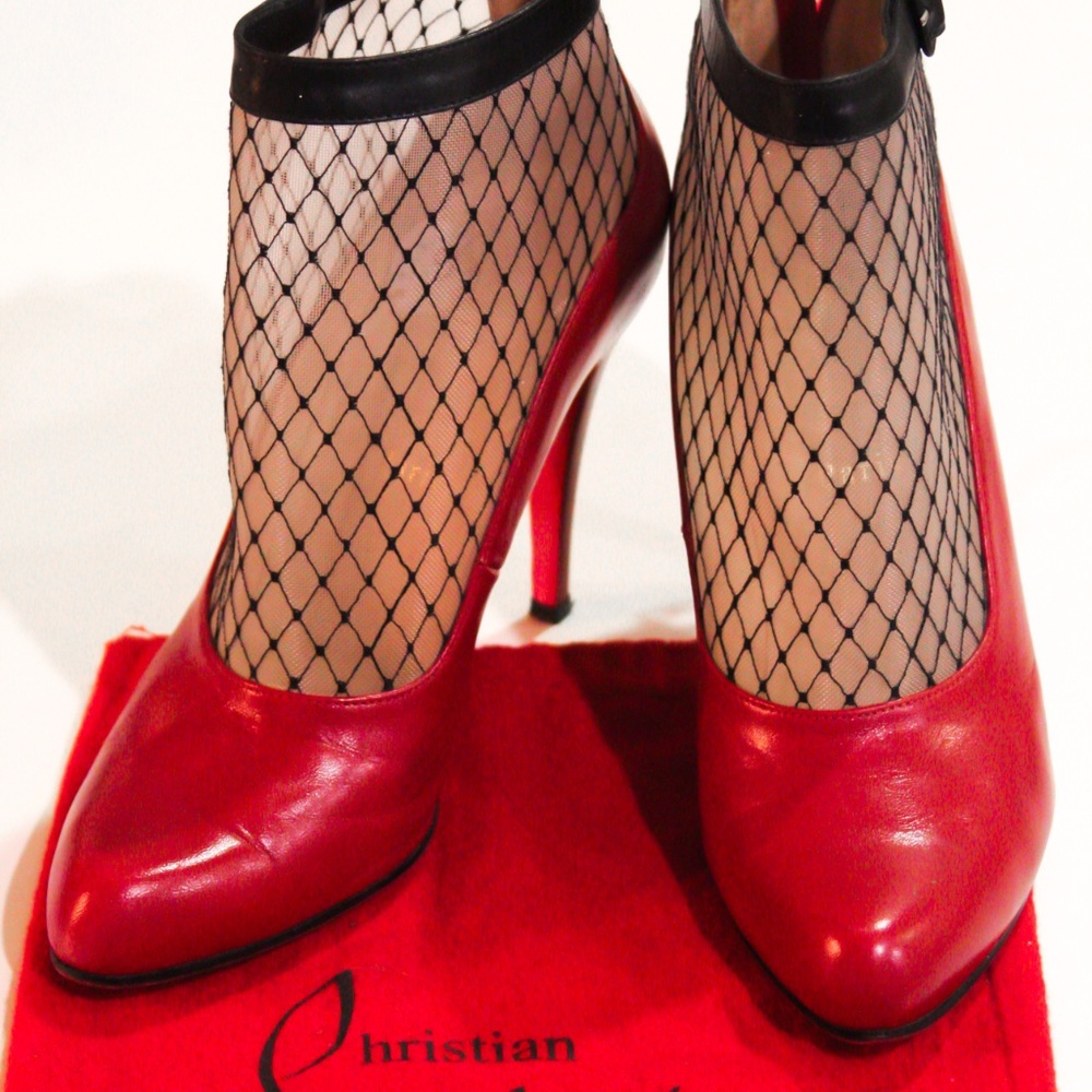 Christian Louboutin Fishnet Resillissima Red Leather Mesh Booties